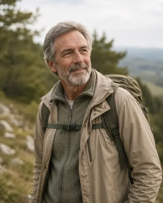 Aktiver Mensch beim Wandern im Freien